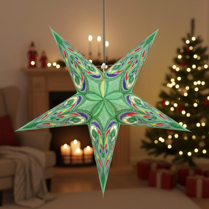 GURU SHOP Faltbarer Advents Leucht Papierstern, Weihnachtsstern 60 cm - Alaskana Grün normal Alaskan