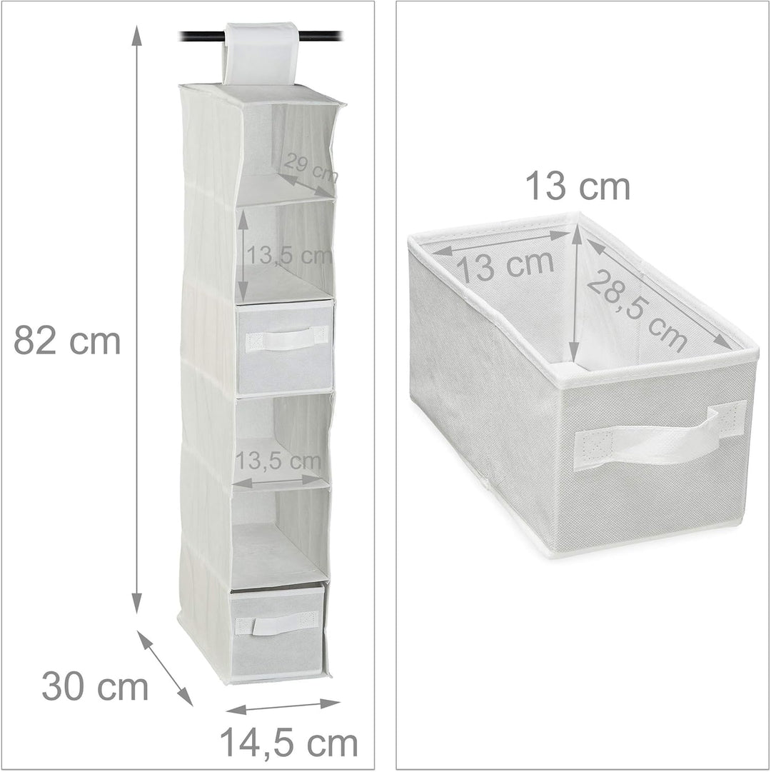Relaxdays Hängeregal Stoff, Hängeaufbewahrung, 6 Fächer, 2 Schübe, für Kleiderschrank, HBT: ca. 82x1