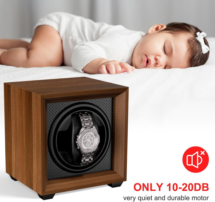 Fousenuk uhrenbeweger für automatikuhren mit leisem Motor, 2 einstellmodi, quadratisch nussbaumfarbe