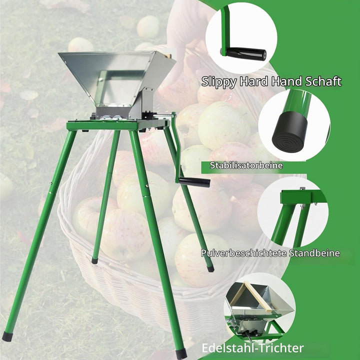 SQUEEZE master 7L Obstmühle Mit Ständer Obstmuser Obsthäcksler Beerenmühle mit Handkurbel mit Edelst
