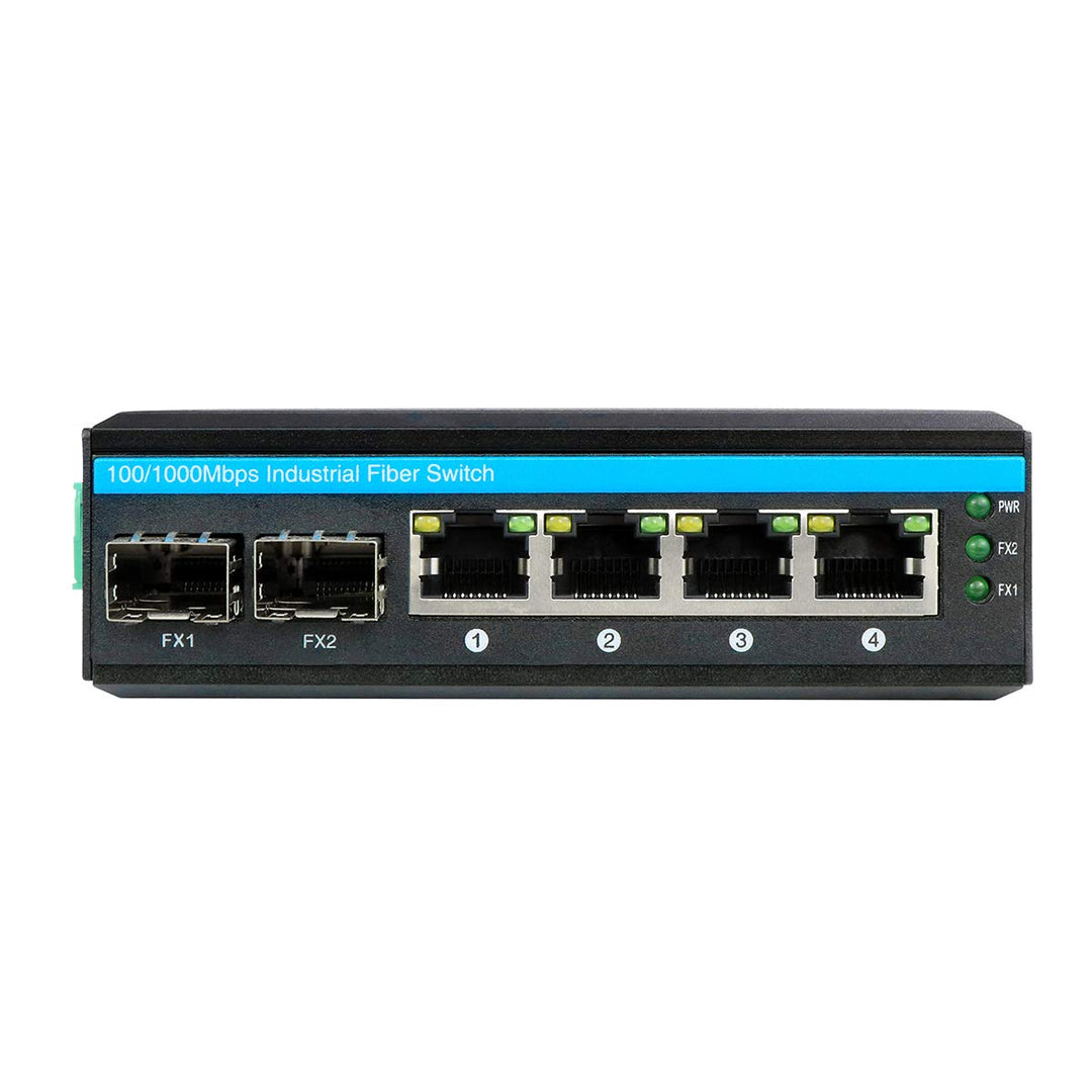 Harter 6-Port-Gigabit-Industrie-Glasfaserschalter für den Aussenbereich 2 SFP-Glasfaseranschluss und