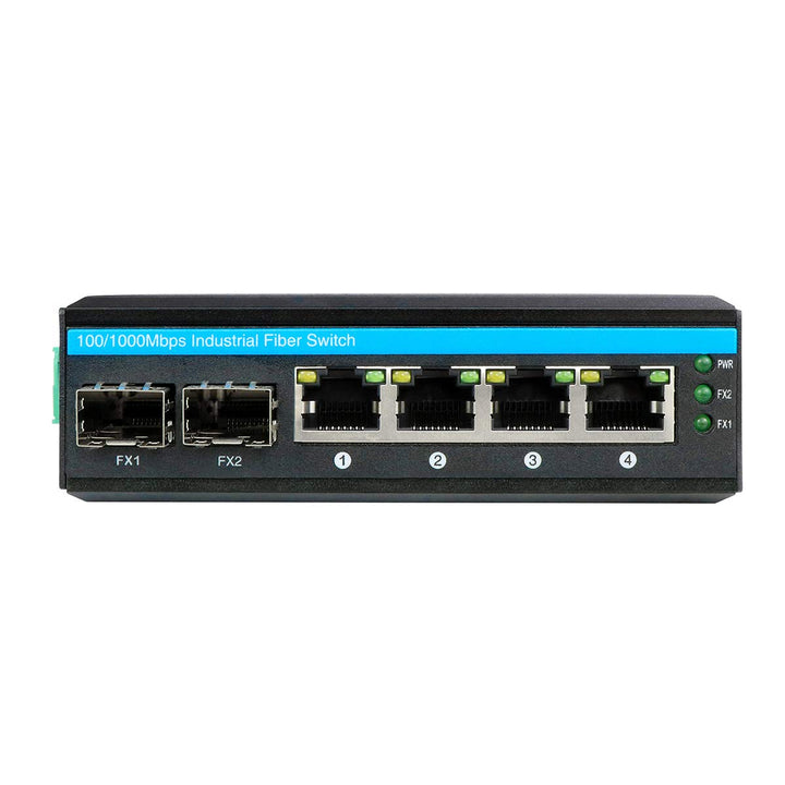 Harter 6-Port-Gigabit-Industrie-Glasfaserschalter für den Aussenbereich 2 SFP-Glasfaseranschluss und