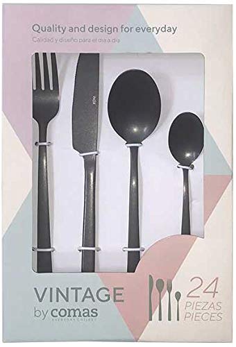 Topkapi Gourmet-Küche - 6994 Vintage Schwarz - Besteck Vintage Black, 24-tlg Besteck-Set, Edelstahl