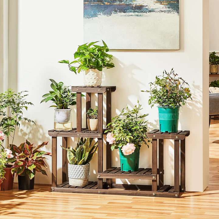 Yaheetech Pflanzenregal Holz, Blumenregal mit 4 Ebenen, Blumenständer Garten, Pflanzentreppe mehrstö