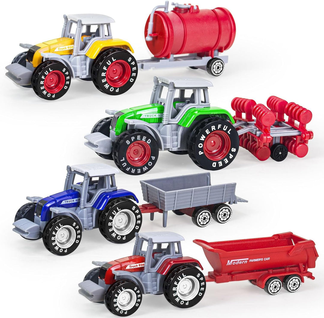 4 Pack Bauernhof Traktor Spielzeug mit Anhänger, Metall-Legierung Kinder Traktor Spielzeug für Junge