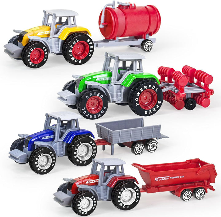 4 Pack Bauernhof Traktor Spielzeug mit Anhänger, Metall-Legierung Kinder Traktor Spielzeug für Junge