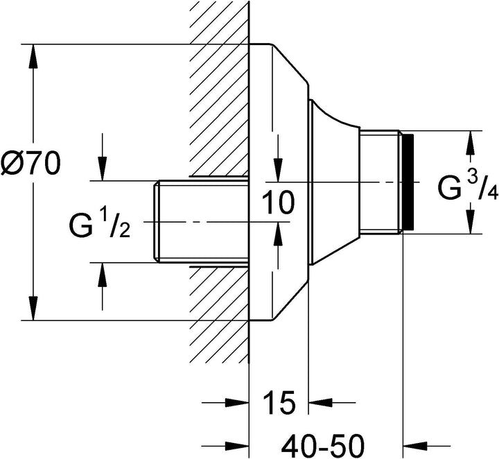 GROHE S-Anschluss (absperrbar, Schubrosette, Verstellbarkeit 10 mm, 1/2" x 3/4"), chrom, 12400000
