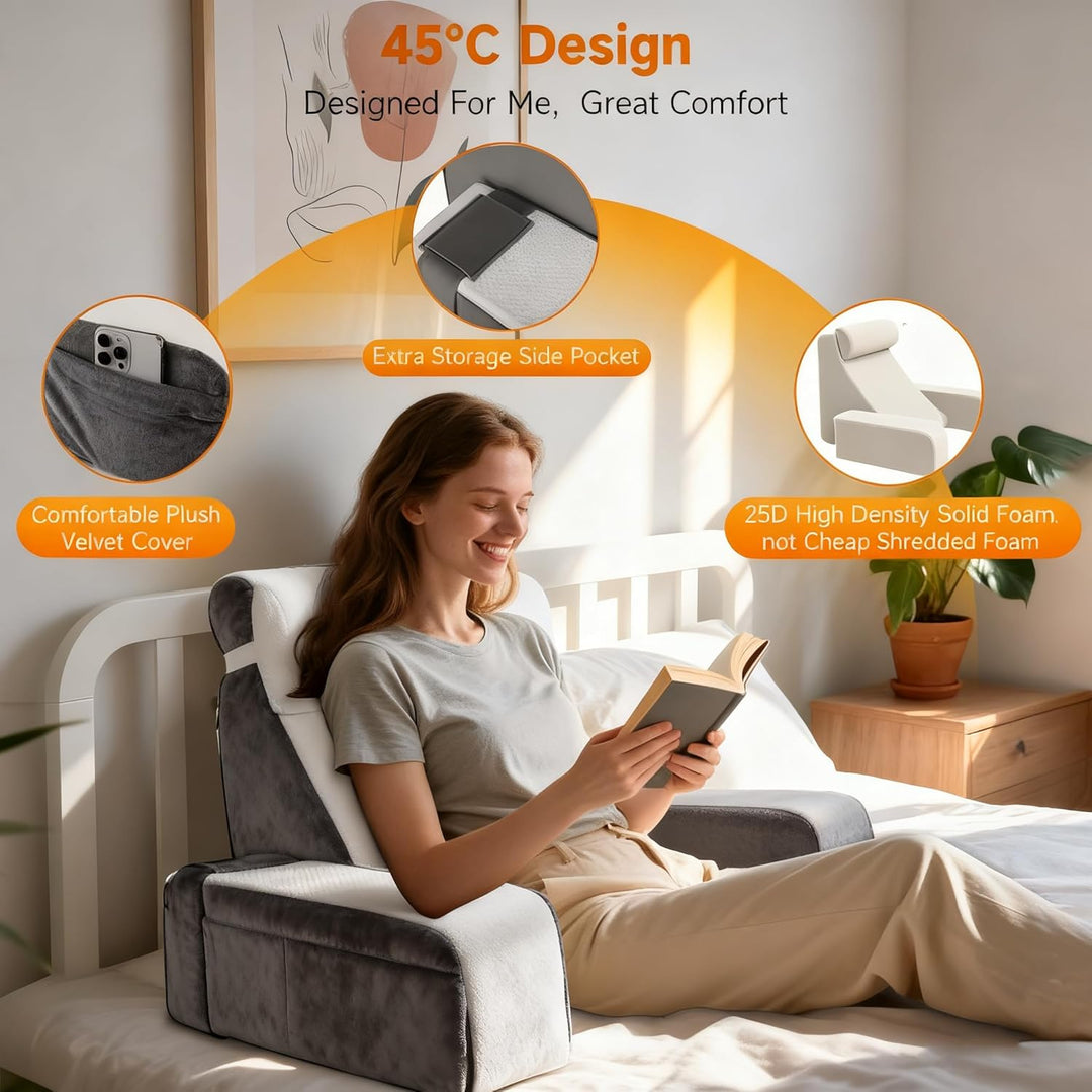 Gross Lesekissen mit Abnehmbarer Nackenrolle & Armlehne, Rückenkissen Bett, Ergonomisches Rückenkiss