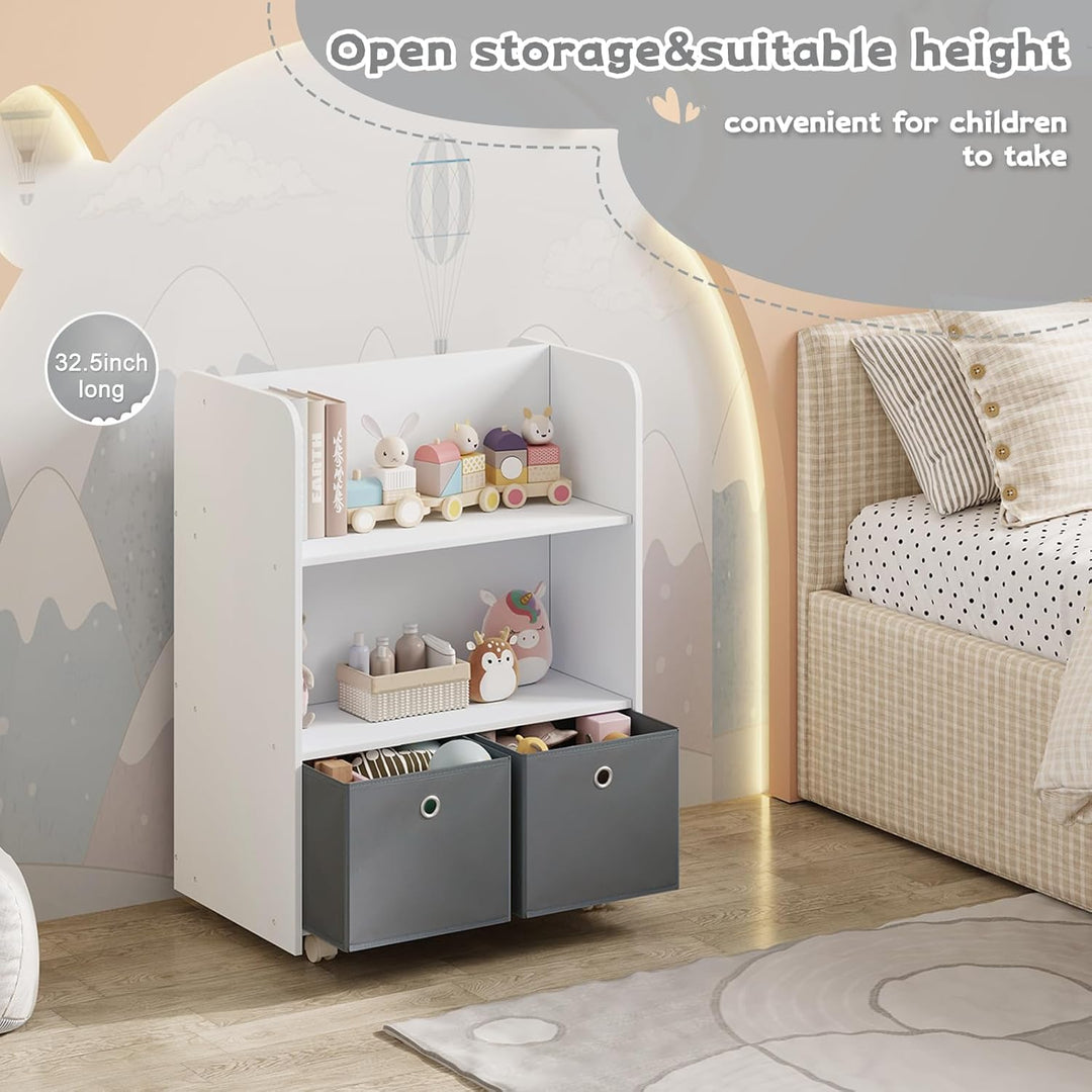 WOLTU Kinderregal beweglich, 2 in 1 Bücherregal Spielzeugregal, Kinder Regal mit Boxen, zweiseitiger