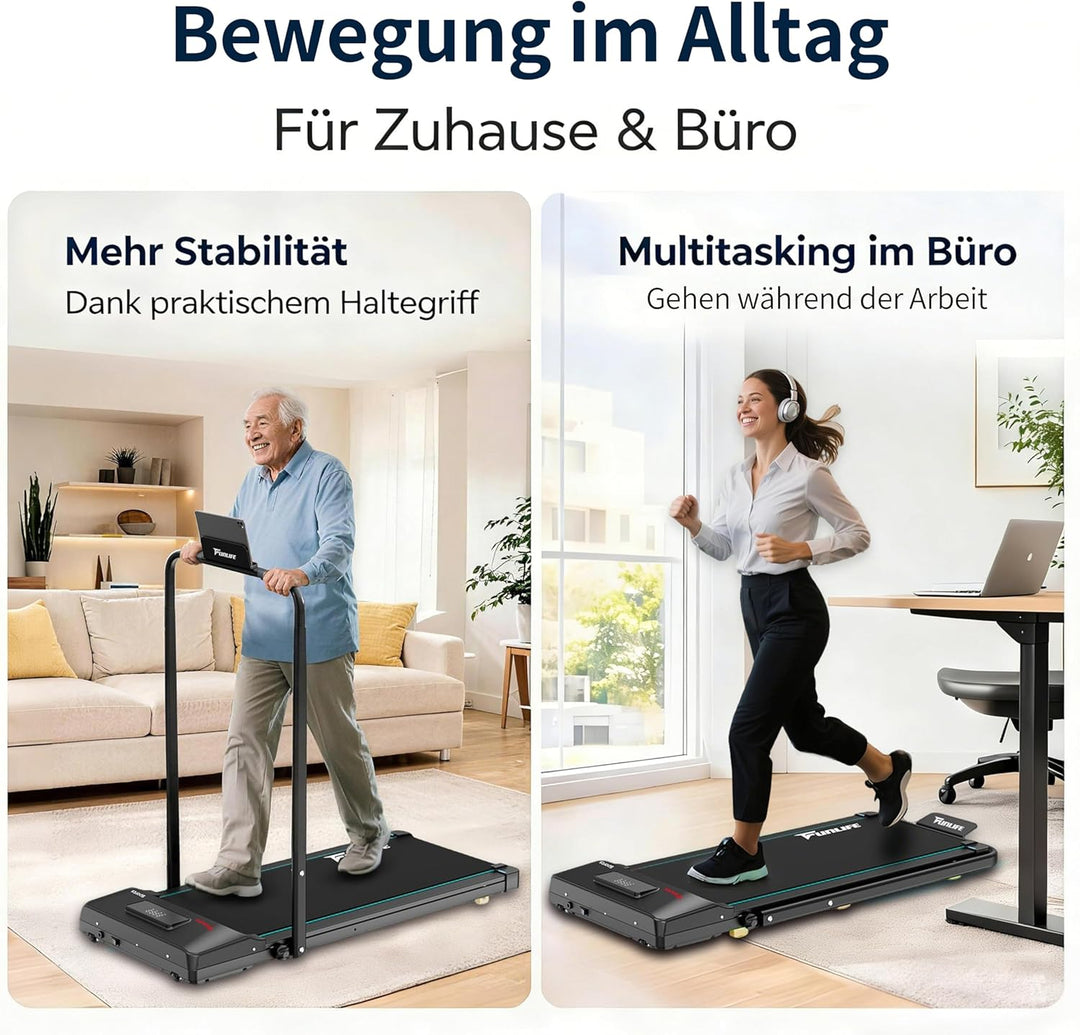 FunLife F1 Untertisch Walking Pad – 3 in 1 mini Laufband klappbar mit Haltegriff, stark, leise & kom