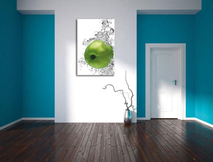 Pixxprint saftig grüne Äpfel im Wasser als Leinwandbild/Grösse: 100x70 / Wandbild/Kunstdruck/fertig