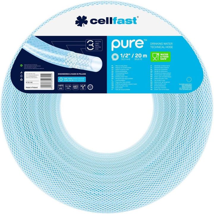 Cellfast Trinkwasserschlauch PURE™, 3-lagige Polyolefin-Elastomere, geeignet für Lebensmittelkontakt
