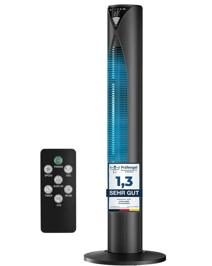 CoolHome Ventilator & Luftreiniger - Turmventilator mit Fernbedienung & ionisatorfunktion - Dimmbare