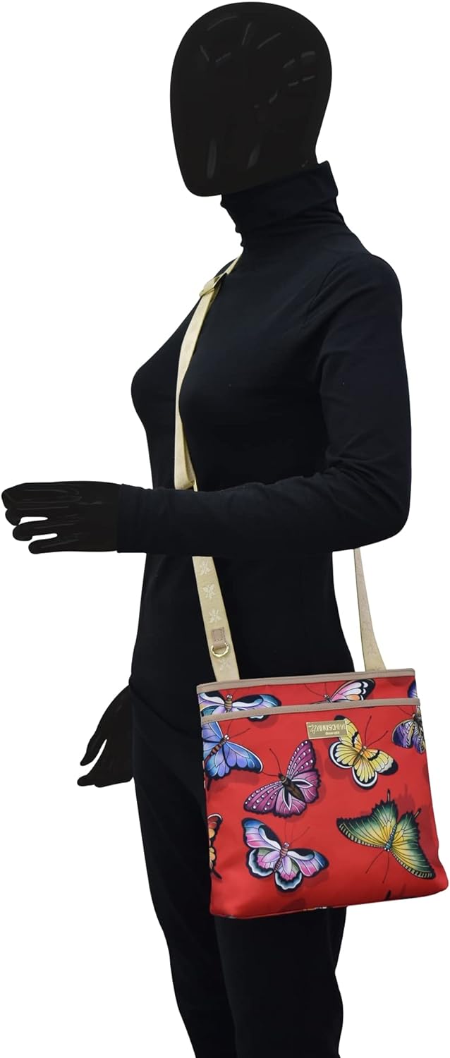 Anuschka Crossbody Tasche mit Einsteckfach - Wanderlust Kollektion - Nylonstoff mit Leder Trim und K