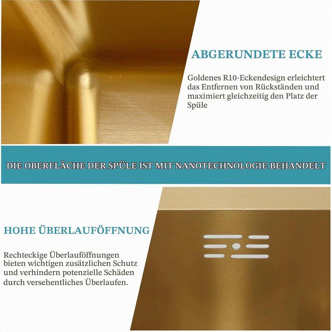 Küchenspülen Einzelnes Becken In Gebürstetem Gold Spüle Aus Edelstahl Quadratische Einbau- Oder Unte