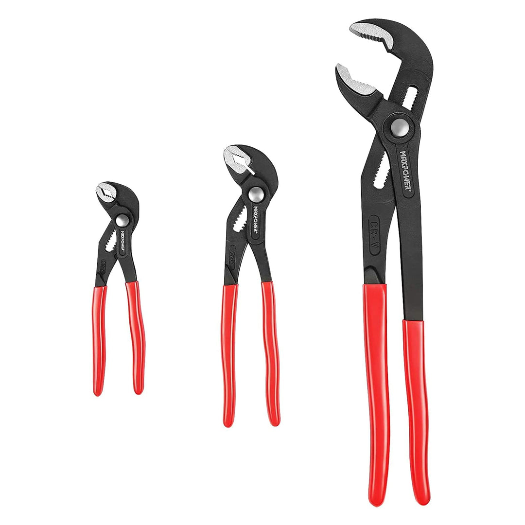 MAXPOWER Wasserpumpenzange Set, 3 tlg. Rohrzange 180 mm / 240 mm / 420 mm aus CR-V Stahl, Feinverste