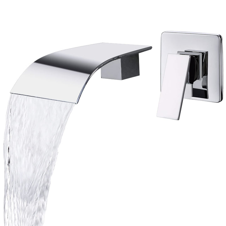 Waschtischarmatur Wandmontage Wasserfall Chrom Armatur Wand Einzigen Handgriff 2-Loch Unterputz Wasc