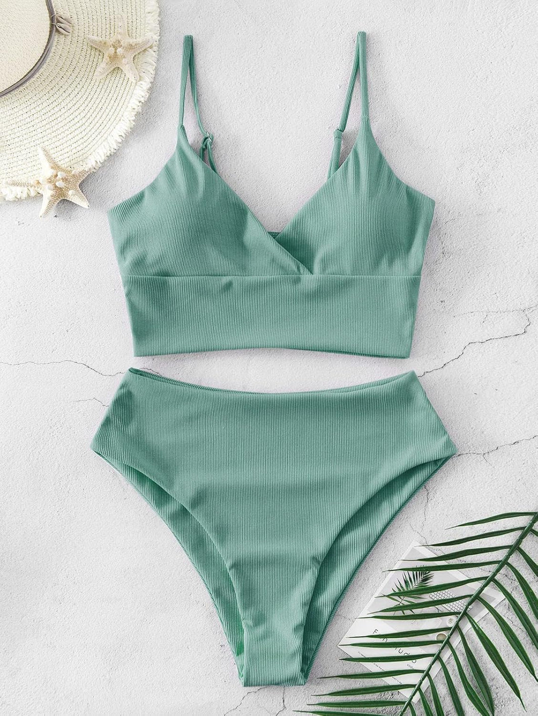 ZAFUL Gerippt Fest Chorhemd Hohes Bein Schnitt Hohe Taille Tankini Set Gepolstert Zwei Stücke Badean