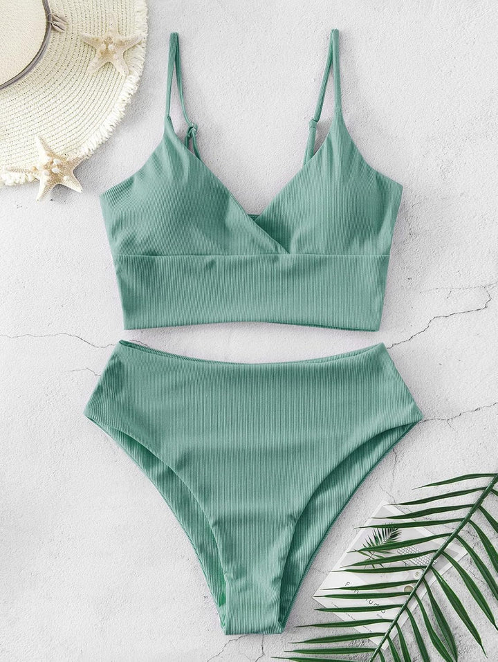 ZAFUL Gerippt Fest Chorhemd Hohes Bein Schnitt Hohe Taille Tankini Set Gepolstert Zwei Stücke Badean