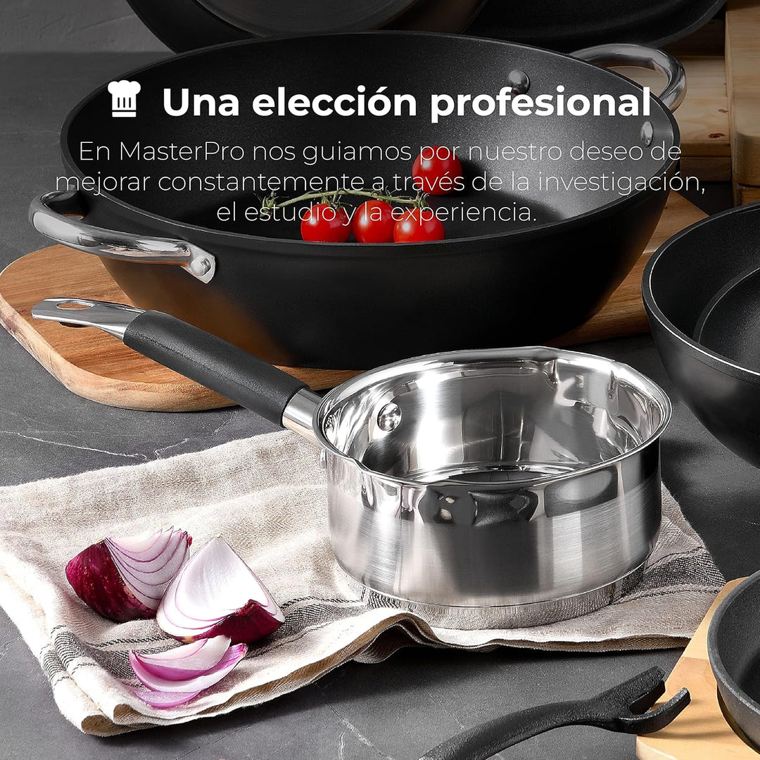 MasterPro Foodies Kasserolle, 1,3 l, 16 X 7,5 cm, Edelstahl, Antihaftbeschichtung, ergonomischer Gri