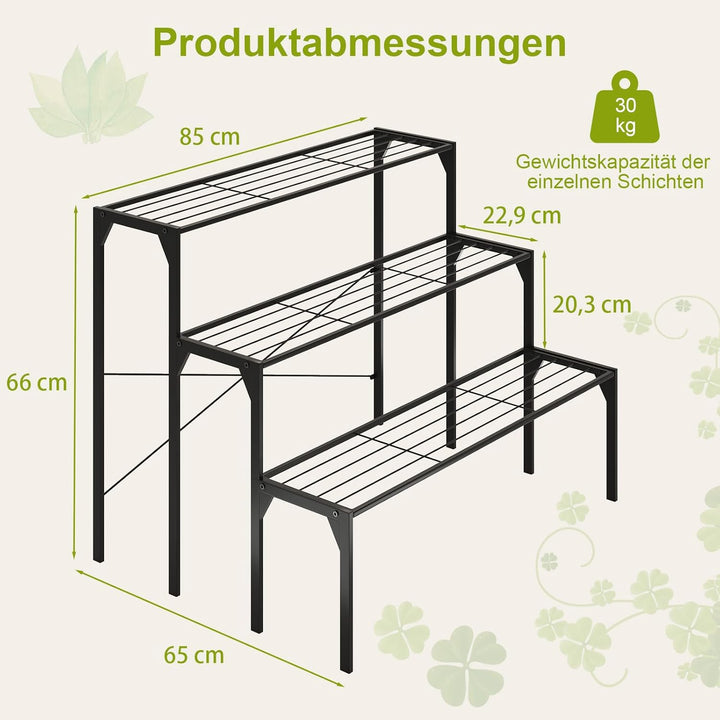 COSTWAY 3-stufiger Metall Blumentreppe Blumenregal, Pflanzenständer Pflanzenregal, Pflanzentreppe Pf