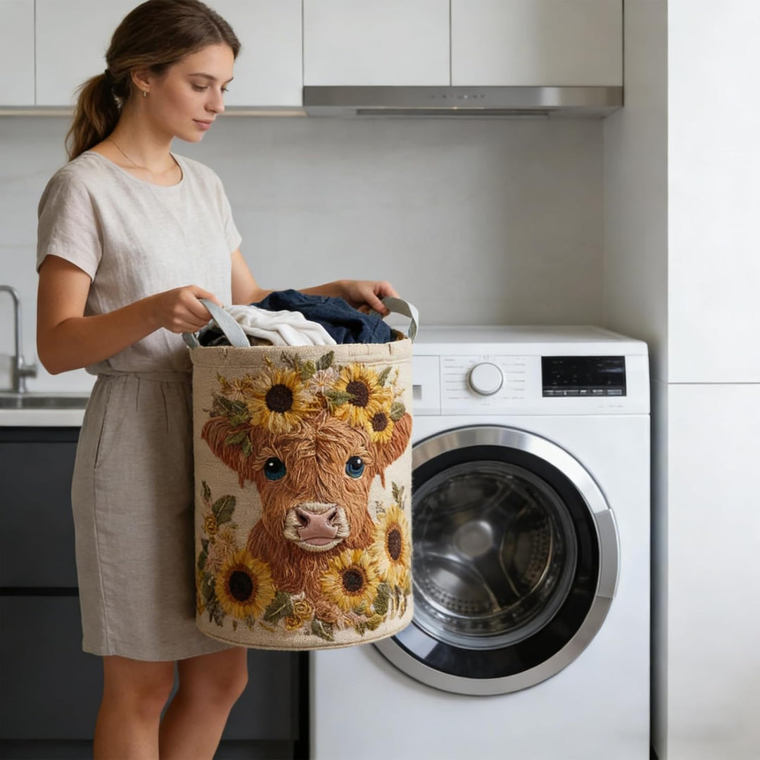 Boho-Wäschekorb mit Steppung, Aufbewahrungskorb aus Stoff mit Blumenmuster für Schlafzimmer, Waschkü