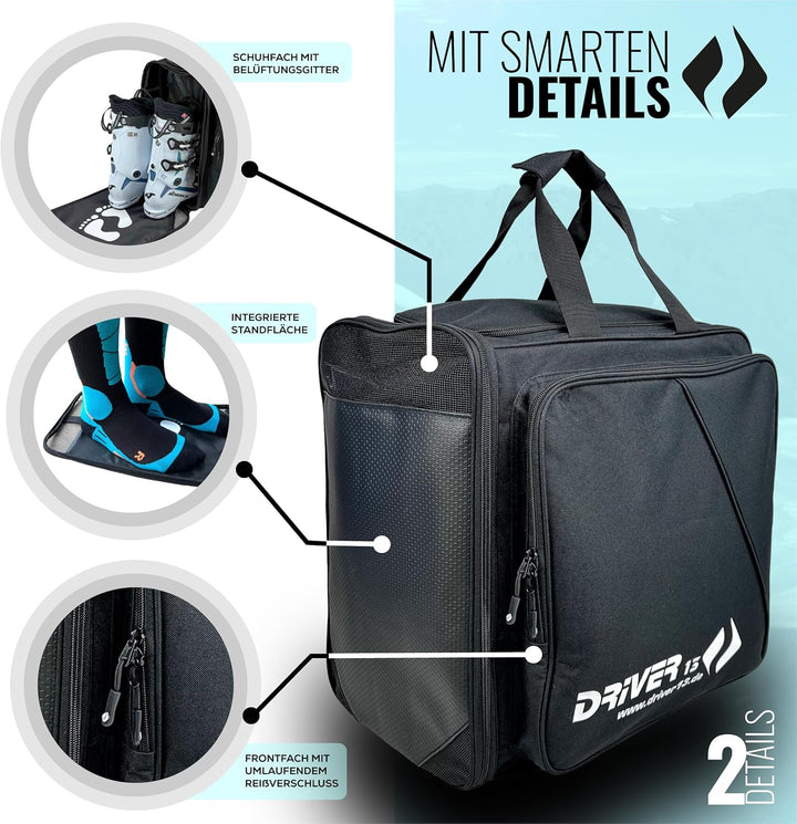 Driver13 ® Skistiefelrucksack mit Helmfach + Skischuhrucksack mit Helmfach für Hart + Snowboard Boot