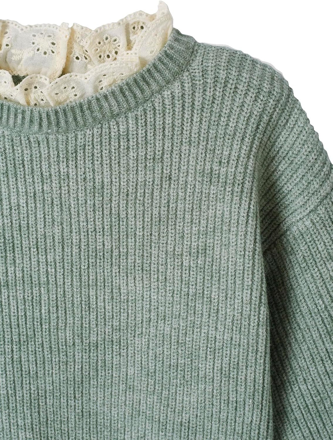 Vertbaudet Baby Pullover mit Volantkragen, Capsule Collection Mama, Tochter & Baby 9 Monate Salbeigr