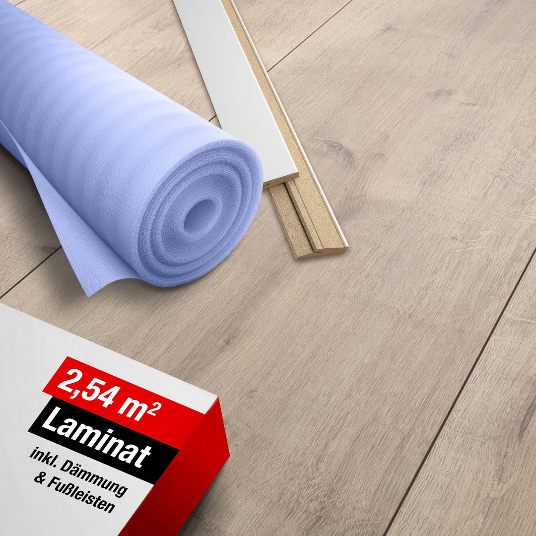 Premium Klick-Laminat-Boden, 2,54 m², inkl. kostenlose Trittschalldämmung &amp; Fussleisten, Stärke 8 mm