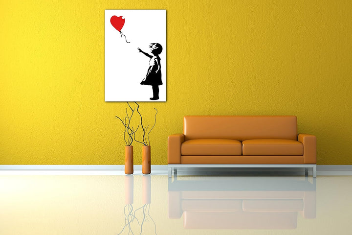Printed Paintings Leinwand (70x100cm): Banksy Balloon Girl Mädchen mit Luftballon Street Art 100L x