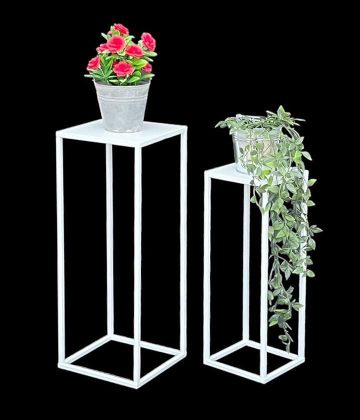 DanDiBo Blumenhocker Metall Weiss Eckig Blumenständer Beistelltisch 96482 2er Set Blumensäule Modern