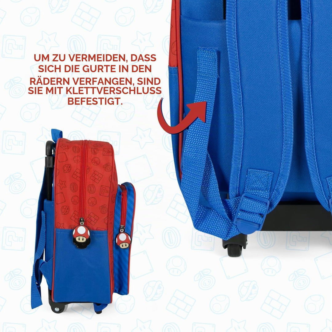 Super Mario Kinderrucksack mit Rollen - Kindergarten Rucksack für Kinder 3 4 5 6 Jahre - Trolley Sch