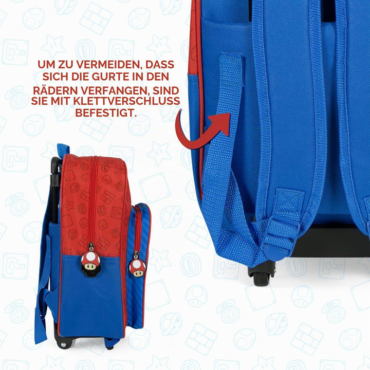 Super Mario Kinderrucksack mit Rollen - Kindergarten Rucksack für Kinder 3 4 5 6 Jahre - Trolley Sch