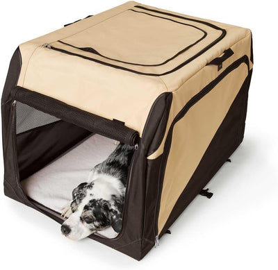 HUNTER Hundetransportbox, Autobox, strapazierfähig, zusammenklappbar, 61 x 46 x 43 cm, beige/schwarz