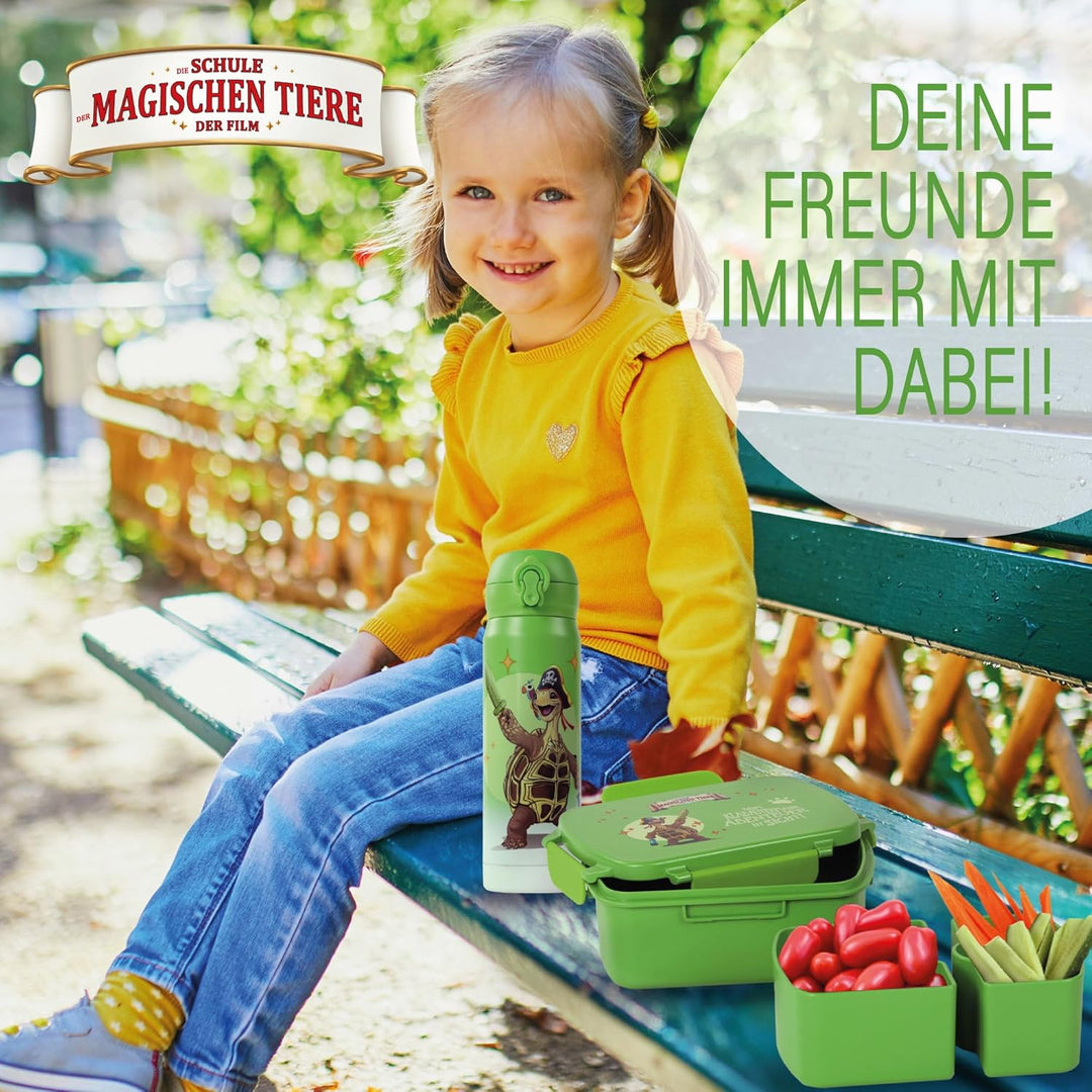 AWAVE Die Schule der Magischen Tiere Brotdose Kinder mit Fächern rPET Grün Henrietta Snackbox 1 L mi