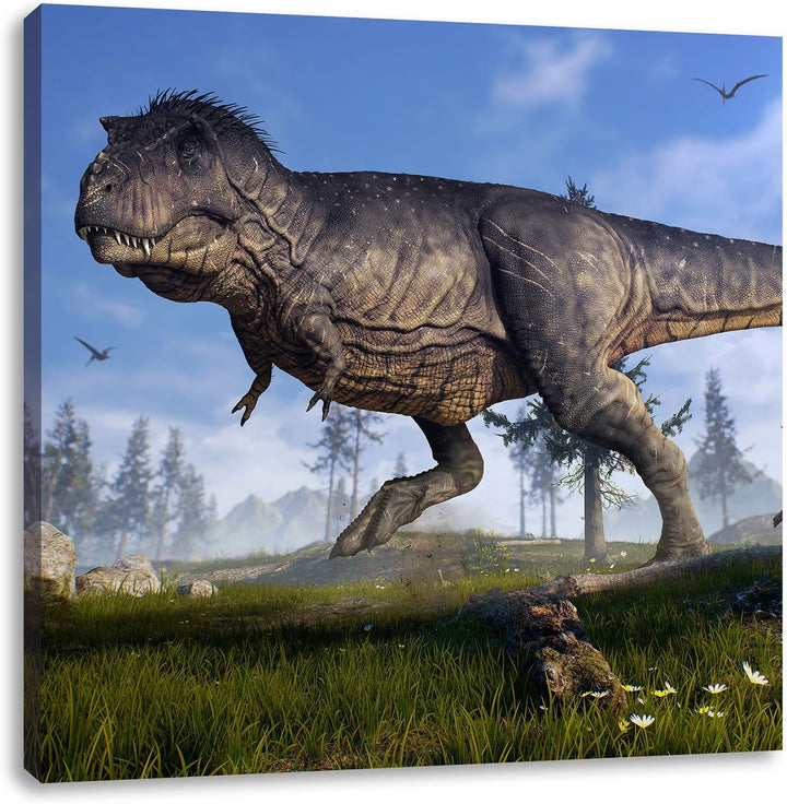 Pixxprint T-Rex Dinosaurier in der Natur als Leinwandbild Quadratisch/Grösse: 70x70 / Wandbild/Kunst