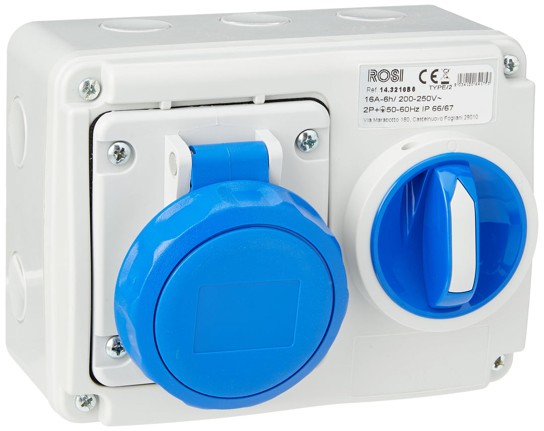 ROSI Interlock Steckdose, Grau/Blau, 16a 2p+t ip67 16a 2p+t ip67 - blu Single, 16a 2p+t ip67 - blu S