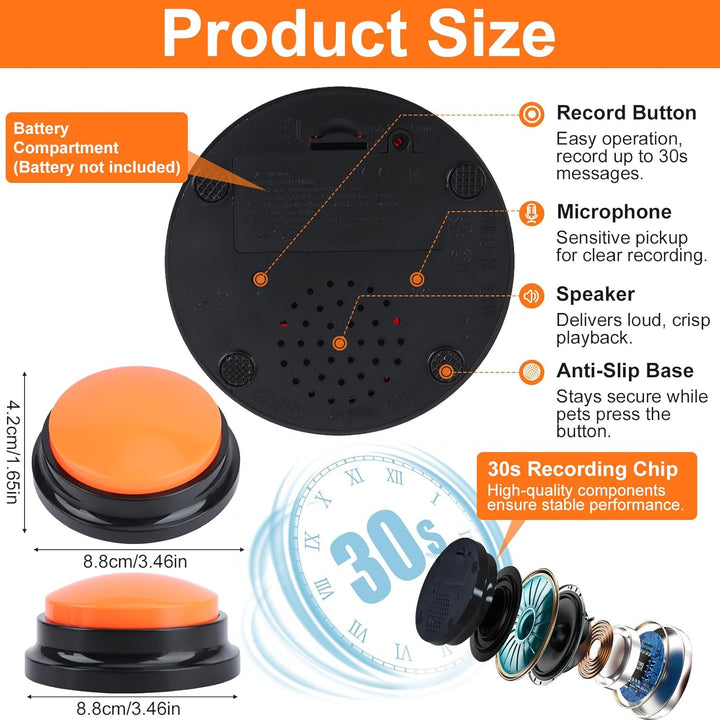 Buzzer mit Aufnahmefunktion, Pack of 10 Buzzers with Sound, mit 2 Aufkleber, Buzzer Hund für Die Int
