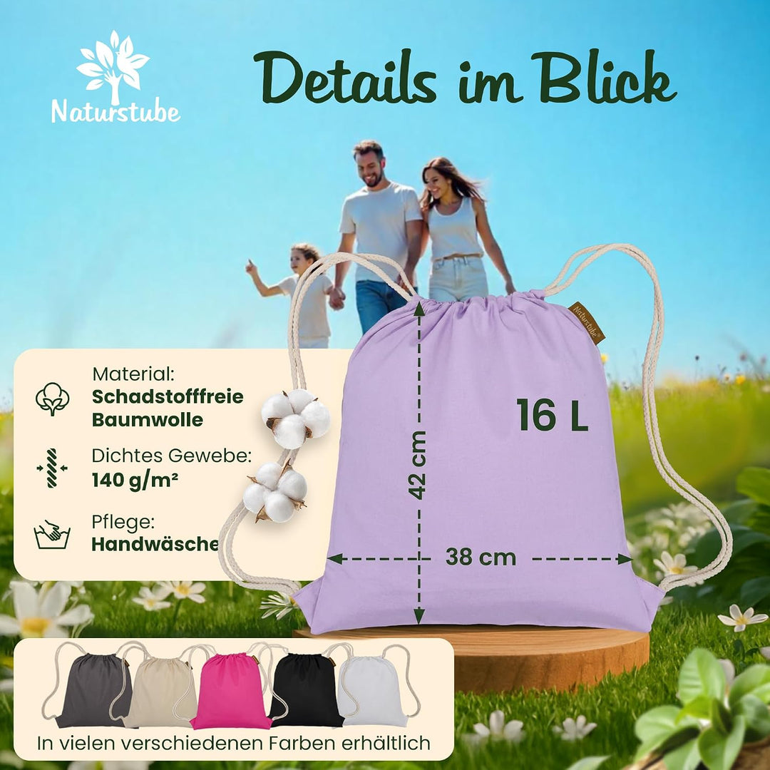 Baumwoll 10er Set Pastell Lavender Turnbeutel Sportbeutel Zuziehbeutel Gymsack Sack Jute Schule Ruck