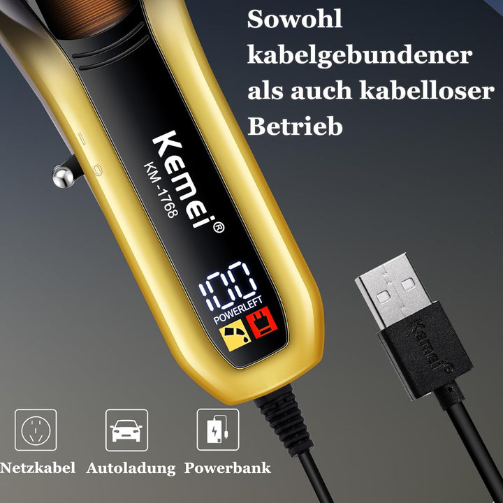 KEMEI Professionelle Haarschneidemaschine für Herren, 9000 U/min, wiederaufladbar, kabellos, mit LED