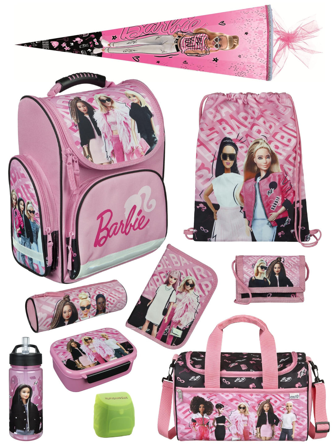 Familando - Schulranzen Set CLOU - 10-teilig mit Schultüte - Barbie - Ergonomisch, stabil & mit gepo