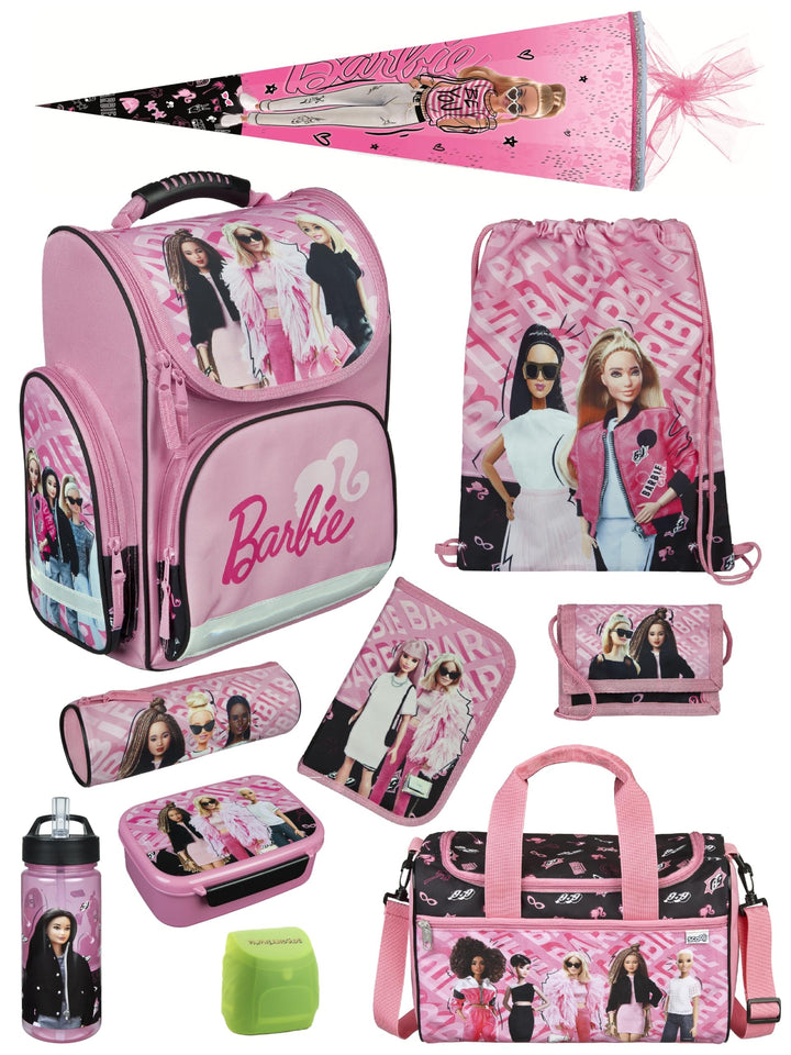Familando - Schulranzen Set CLOU - 10-teilig mit Schultüte - Barbie - Ergonomisch, stabil & mit gepo