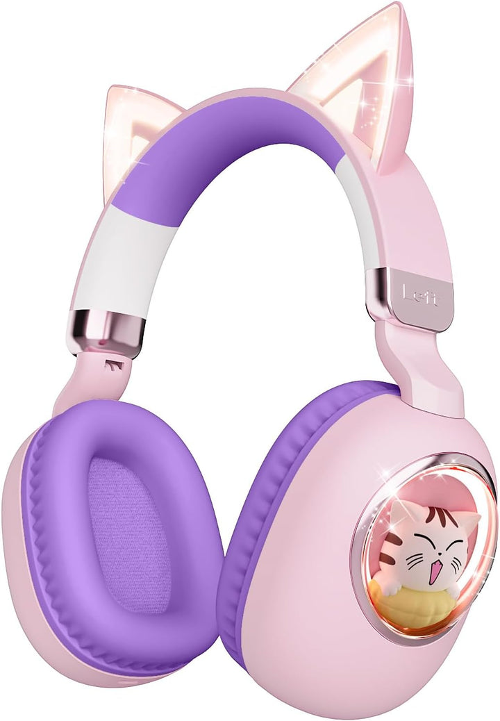 sunvito Kinder Kopfhörer Bluetooth 5.4, LED Beleuchtetes Katzenohr, Faltbarer Over-Ear Kopfhörer mit
