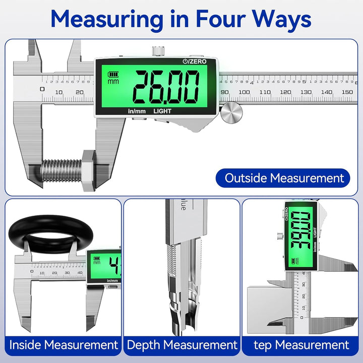 Preciva 150mm Digitaler Messschieber, Digitale Schieblehre Edelstahl Wiederaufladbar IP54 - Wasserdi