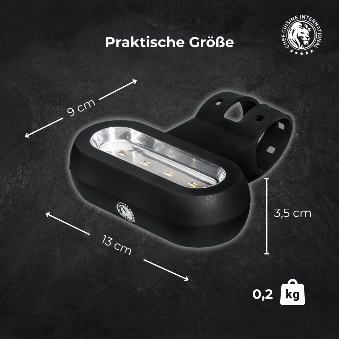 CHEF CUISINE Grill Licht LED – Grill Beleuchtung mit drei Helligkeitsstufen, batteriebetriebene Kuns