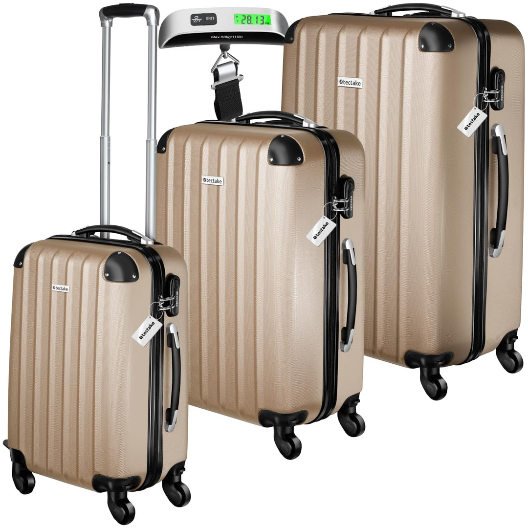 tectake® 3er Kofferset mit Kofferwaage & Kofferanhänger, Reisekoffer Set, ABS Hartschalenkoffer Set,
