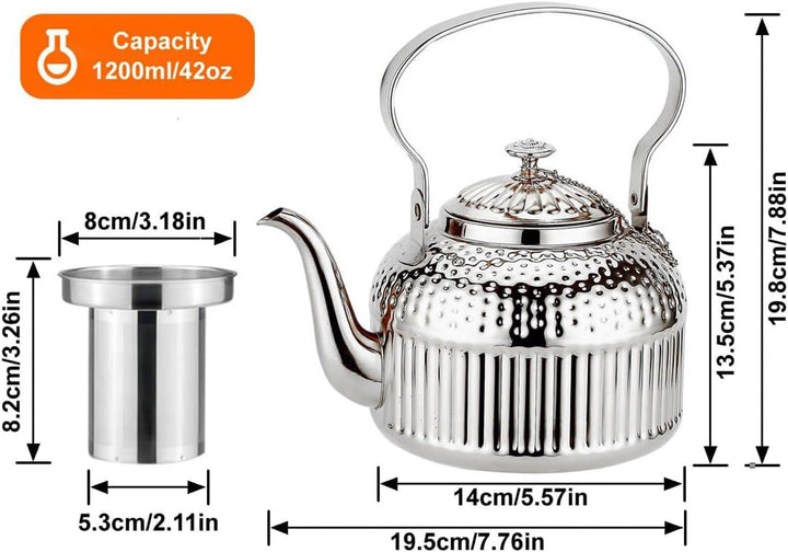 SANQIAHOME® 1,4 Liter Edelstahl-Teekanne mit Siebeinsatz, mit Teesiebgriff,Induktionsgeeignet Silber