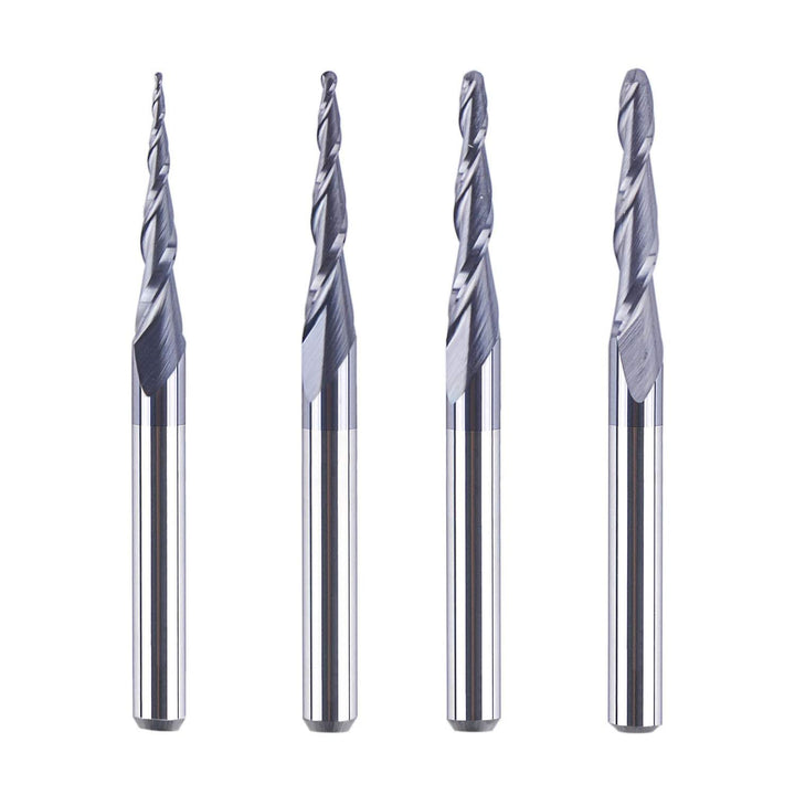 SpeTool 4 Stück 2 Flöten Kugelkopffräser mit Konischer Spitze Fräser CNC Gravierfräser R0,25mm-1,0mm