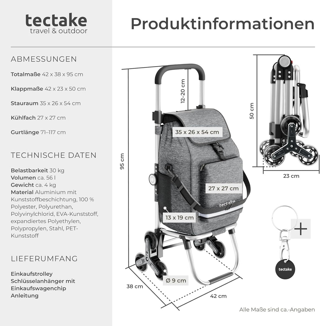 tectake® 3-in-1 Einkaufstrolley Treppensteiger, nutzbar als Umhängetasche, Sackkarre, Rollwagen klap
