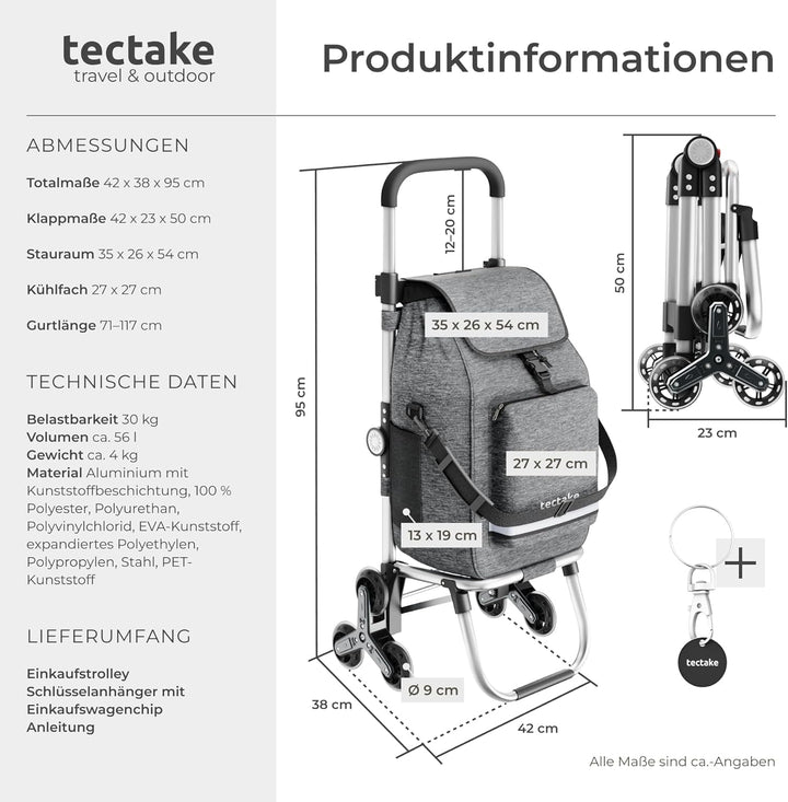 tectake® 3-in-1 Einkaufstrolley Treppensteiger, nutzbar als Umhängetasche, Sackkarre, Rollwagen klap